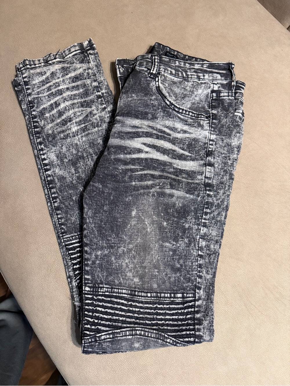 Black Acid-Wash Skinny Jeans with Whisker Detail